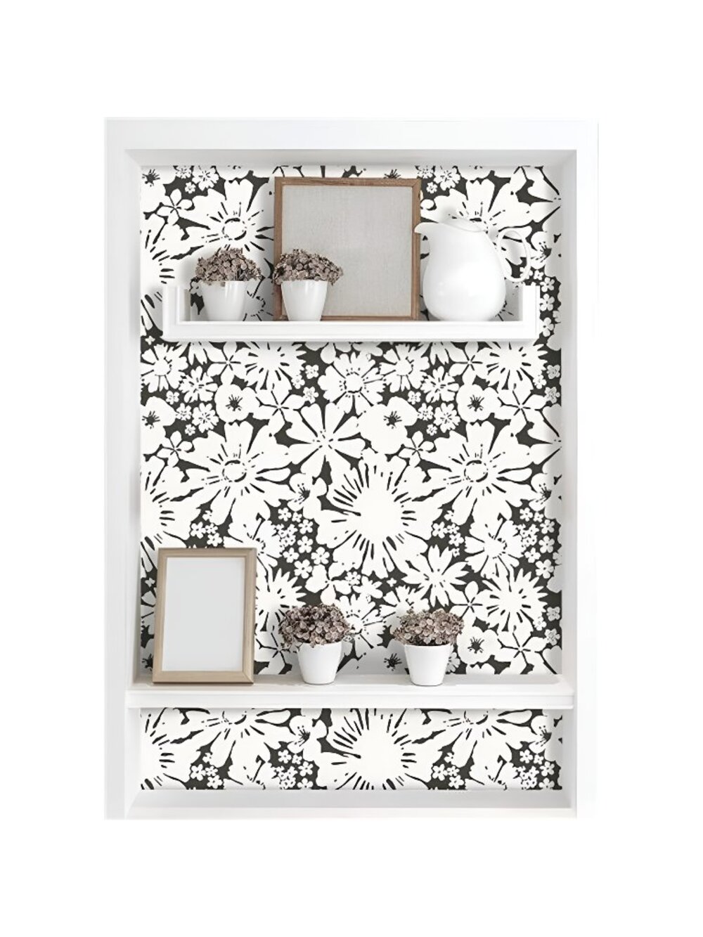 Floral Peel and Stick Wallpaper Beige Black Contact Paper 15.4in x 78.7in